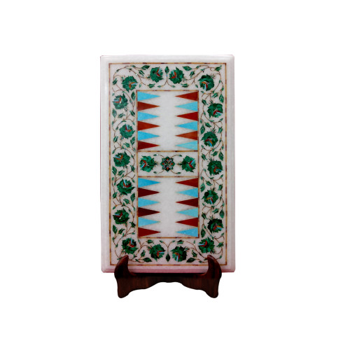 White Marble Inlay Backgammon Game Inlaid With Semi Precious Gemstones Floral Inlay Craft Work Pietra Dura Inlay Work 