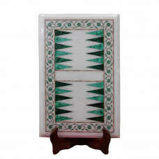 Marble Backgammon Game Vintage Inlay Craft Wok Floral Design Inlaid With Semi Precious Gemstones 