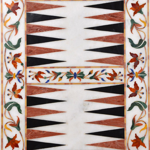 Vintage Backgammon White Marble Inlaid With Semi Precious Gemstones Well Decorated Pietra Dura Inlay Craft Design Best For Indoor Game   