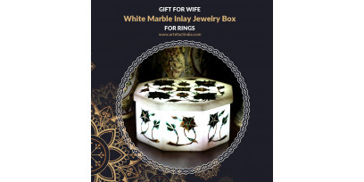 Gift for Wife, White Marble Inlay Jewellery Box for Rings