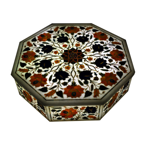 Handmade Octagonal White Marble Decorative Jewelry Box