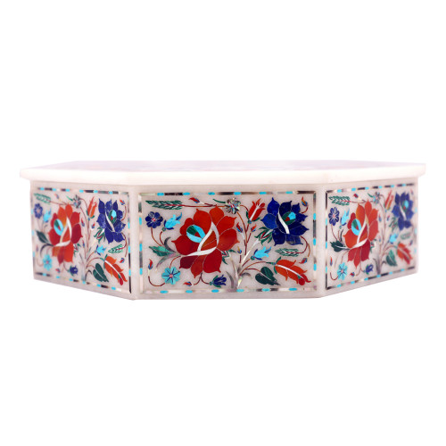 Handmade Octagonal White Marble Decorative Jewelry Box