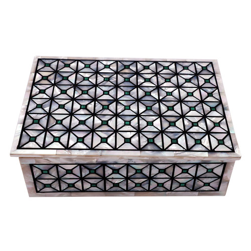 Rectangular White Jewelry Box Pietra Dura Art