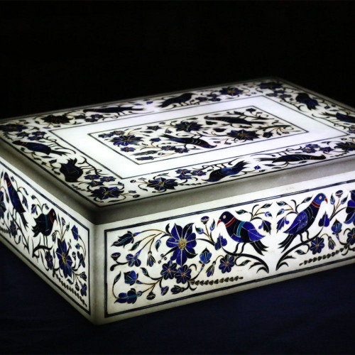 Beautiful Decorative Tabletop Jewelry Box Pietra Dura Lapislazuli 