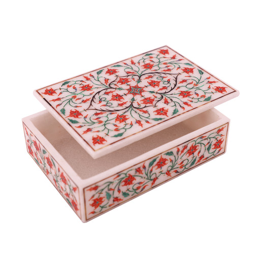 Fine Decorative Rectangular White Marble Jewelry Box
