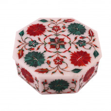 Octagonal White Marble Decorative Jewelry Box
