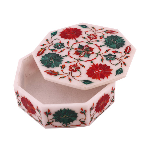 Octagonal White Marble Decorative Jewelry Box