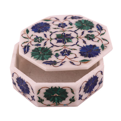 Octagonal White Marble Handicrafts Antique Jewelry Box