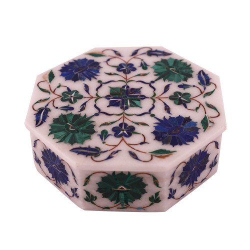 Octagonal White Marble Handicrafts Antique Jewelry Box