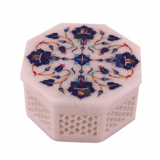 Lattice Pietra Dura Art Octagonal White Marble Jewelry Box