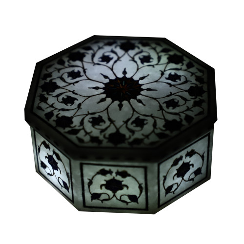 Flower Decorative Jewelry Box Inlaid Lapislazuli Gemstone