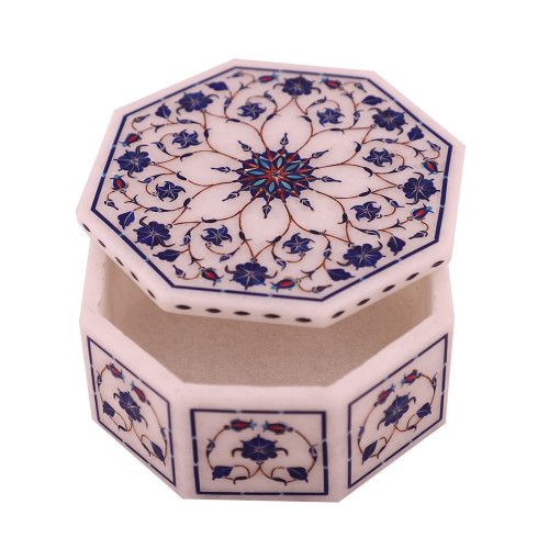 Flower Decorative Jewelry Box Inlaid Lapislazuli Gemstone