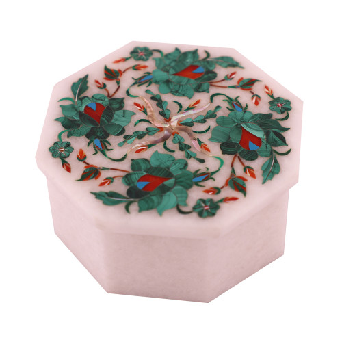 Octagonal White Marble Handicrafts Jewelry Storage Box