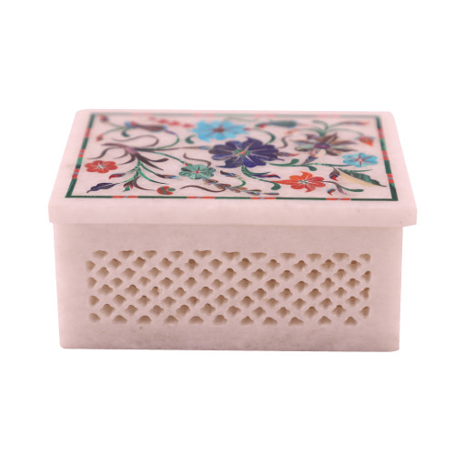 Rectangular White Marble Tabletop Jewelry Box