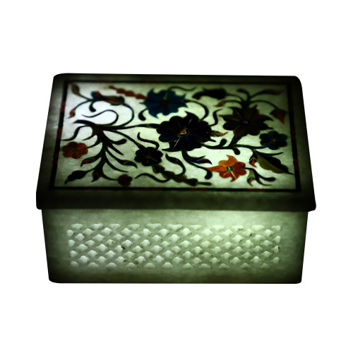 Rectangular White Marble Tabletop Jewelry Box