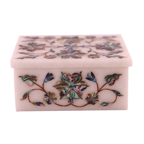 Rectangular White Marble Jewelry Storage Box Inlaid Paua Shell Stone