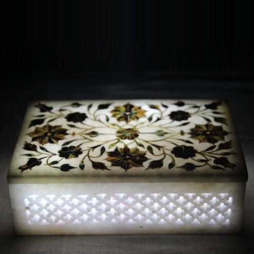 Handmade White Marble Inlay Box With Filigree Work