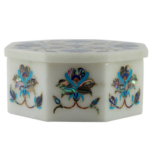 White Marble Inlay Work Jewellery Box For Home Decorative Showpiece Item - 4 x 4 Inch