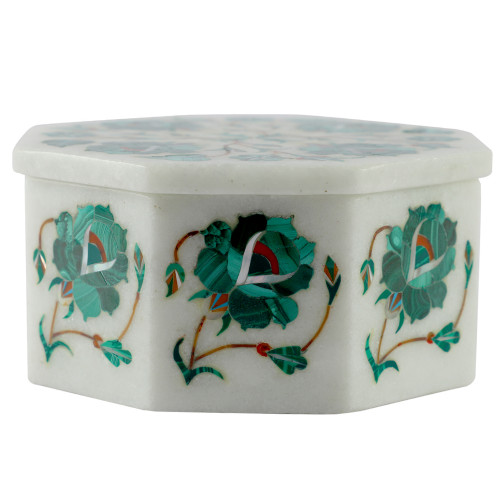 Flower Decorative Indian Marble Inlay Jewelry Box