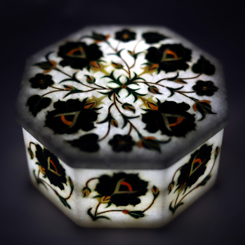 Flower Decorative Indian Marble Inlay Jewelry Box