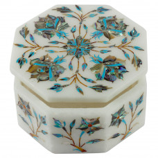 White Italian Marble Inlay Jewelry Box For Girls