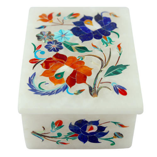 Makrana White Marble Inlay Handicraft Jewelry Box