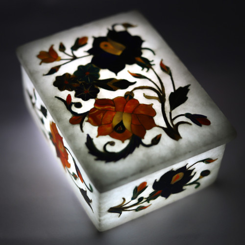 Makrana White Marble Inlay Handicraft Jewelry Box