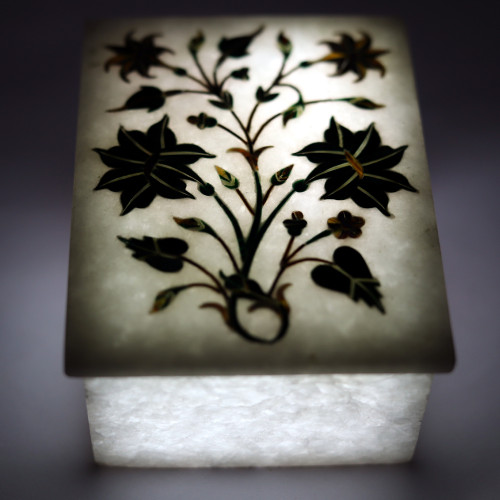 Rectangular White Marble Inlay Trinket Box For Females