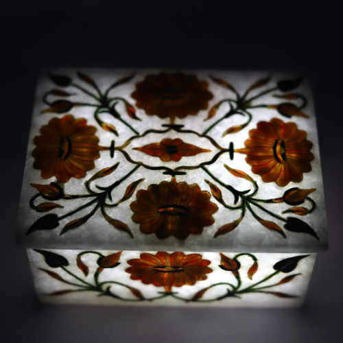 Carnelian Gemstone Inlay Marble Stone Trinket Box For Wedding Gift