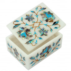 Paua Shell Gemstone Inlay Marble Stone Trinket Box Rectangular
