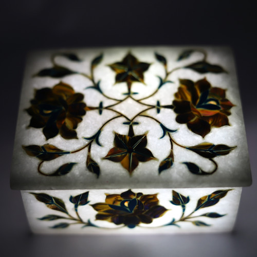 Paua Shell Gemstone Inlay Marble Stone Trinket Box Rectangular