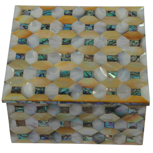 Paua Shell Inlay Square White Marble Jewelry Box For Anniversary Gift