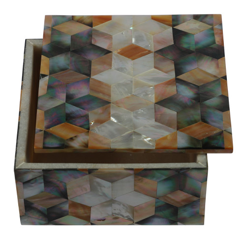 Mother Of Pearl Inlay Square Marble Jewelry Box For Anniversary Gift