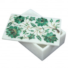 White Marble Inlay Malachite Jewelry Box 