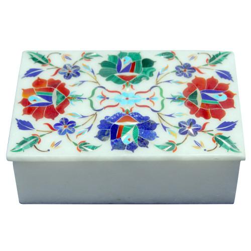 Jewelry Box Marble Inlay Turquoise Rectangular