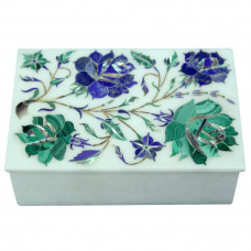 Handmade Trinket Box Marble Inlay Lapislazuli Rectangular