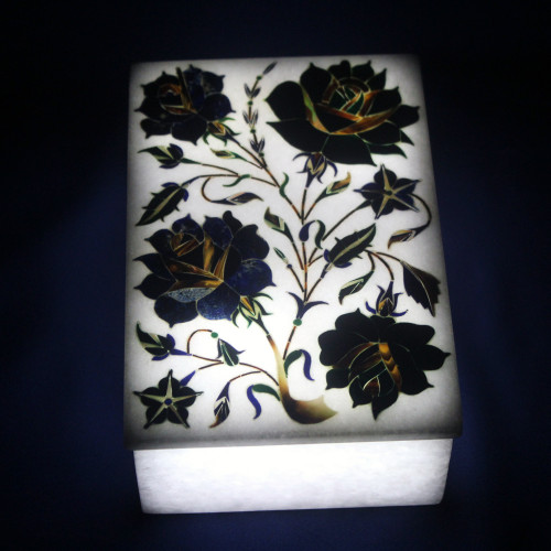Handmade Trinket Box Marble Inlay Lapislazuli Rectangular