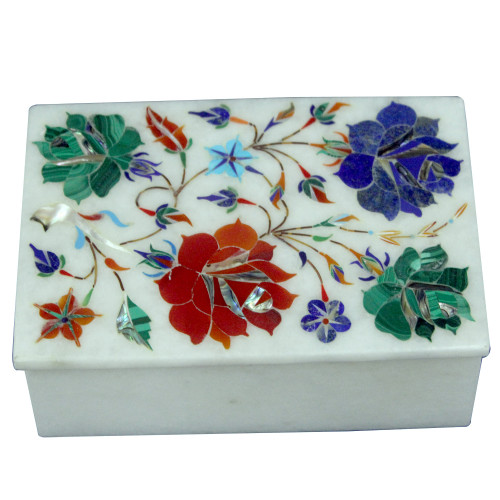 Jewelry Box Marble Inlay Lapislazuli Rectangular For Souvenir