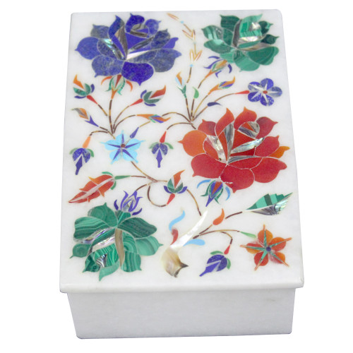 Jewelry Box Marble Inlay Lapislazuli Rectangular For Souvenir