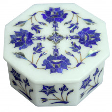 Jewelry Box Marble Inlay Lapislazuli Octagon For Souvenir