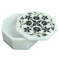 Jewelry Box Marble Inlay Black Onyx Octagonal For Souvenir