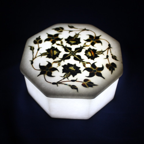 Jewelry Box Marble Inlay Black Onyx Octagonal For Souvenir
