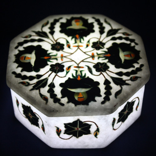 Jewelry Box Marble Inlay Malachite Octagonal Souvenir For Wedding