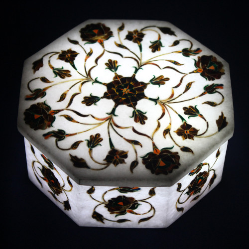 Jewelry Box Marble Inlay Paua Shell Octagonal Souvenir For Anniversary