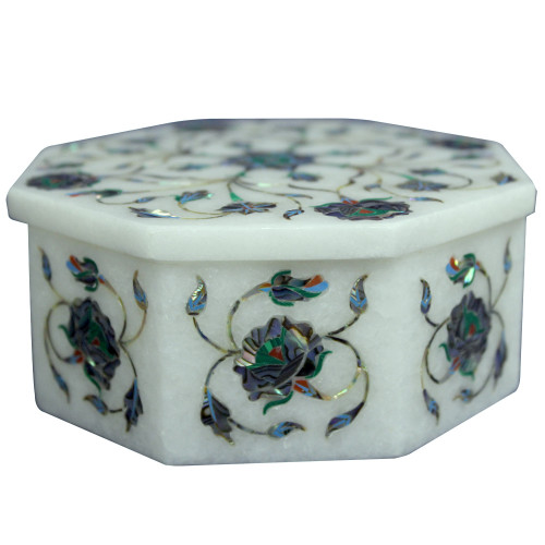 Jewelry Box Marble Inlay Paua Shell Octagonal Souvenir For Anniversary