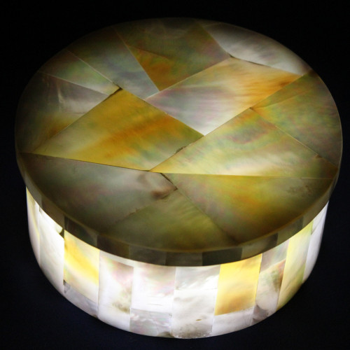 Round Jewelry Trinket Box Full Mother of Pearl