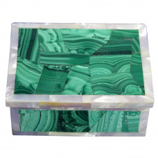 Marble Jewelry Trinket Box Inlay Mother of Pearl And Malachite
