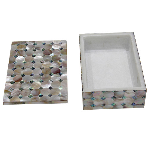 Rectangular Marble Inlay Jewelry Box With Semiprecious Gemstone 