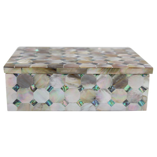 Rectangular Marble Inlay Jewelry Box With Semiprecious Gemstone 