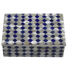 Rectangular Marble Inlay Jewelry Box With Lapislazuli Gemstone 
